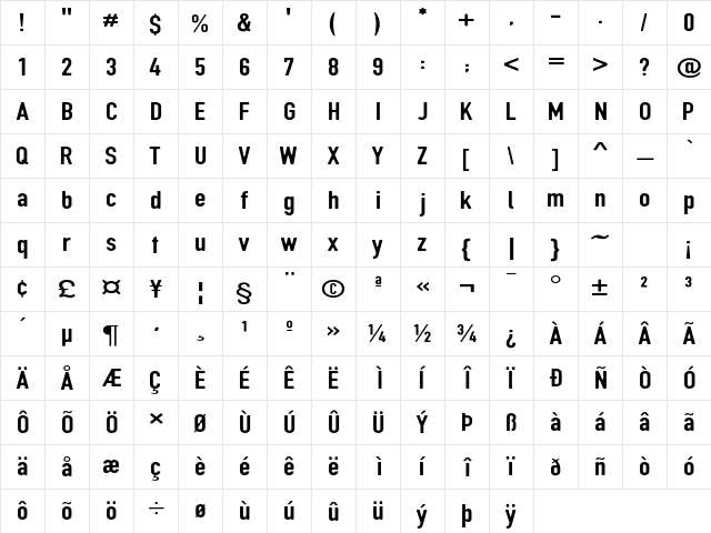 DIN Rundschrift Breit  glyph index