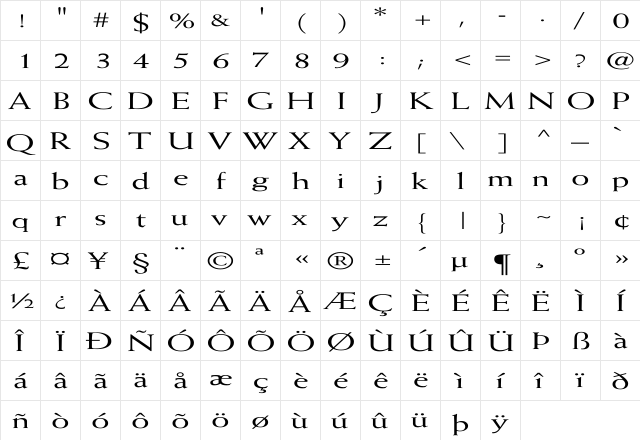 Weiss Ex Regular  glyph index