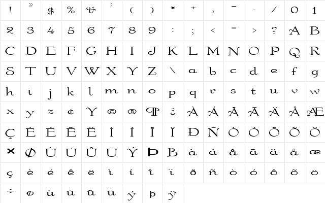 FZ ROMAN 16 EX Normal  glyph index