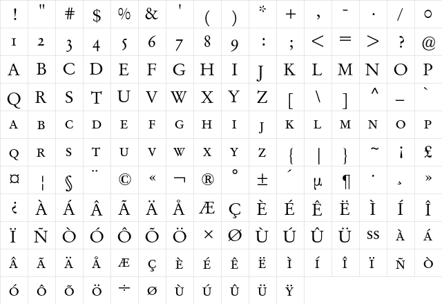 Garamond Stempel Expert BQ Regular  glyph index