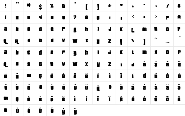 Pricedown Ink Regular  glyph index