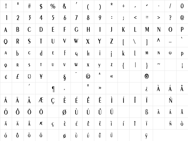 Custard Pie 2 Regular  glyph index