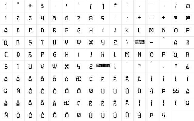 Scritzy X Regular  glyph index