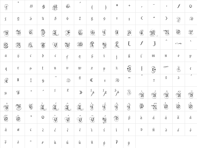 Carol Etched Regular  glyph index