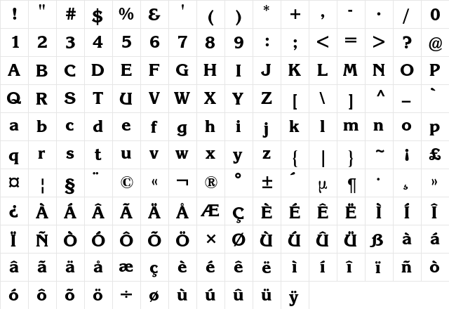 Korinna BQ Regular  glyph index