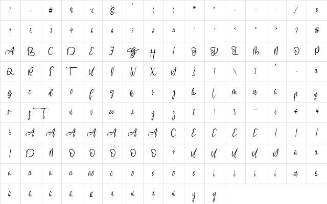 Juliant Regular  glyph index