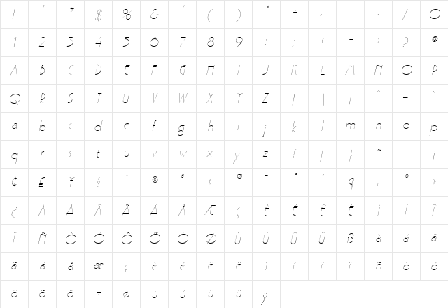 Pouf SSi Light Italic  glyph index