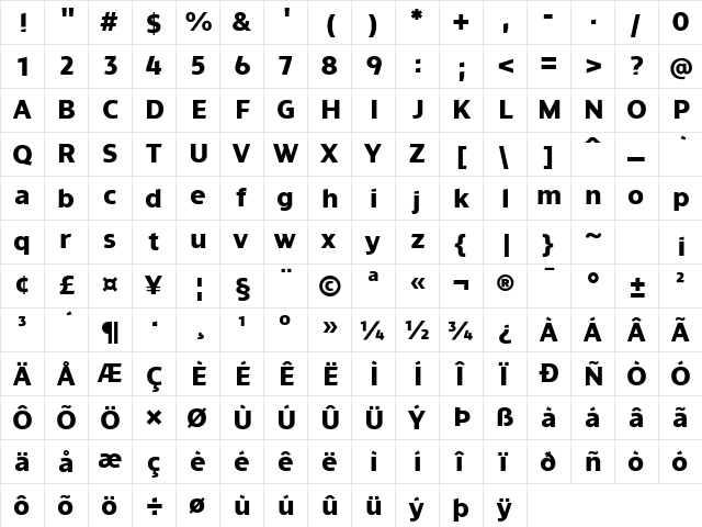 Evander ExtraBold  glyph index