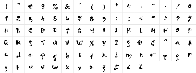Art decor Regular  glyph index