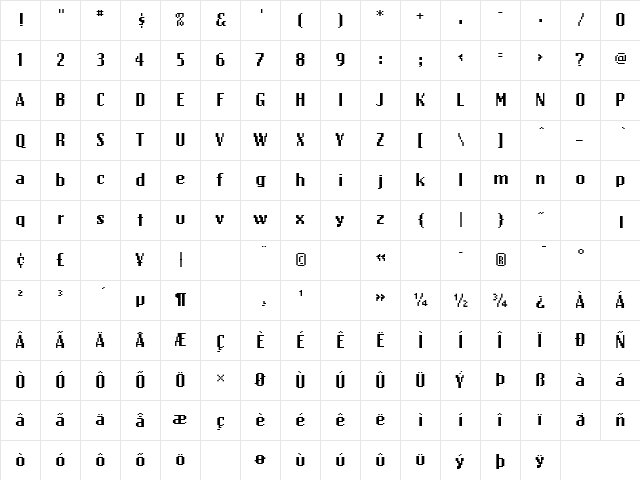 EmigreTen Regular  glyph index
