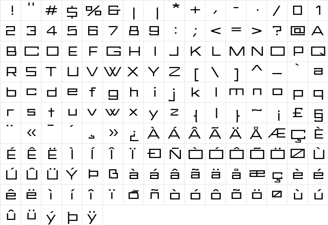 FuturBlock Regular  glyph index