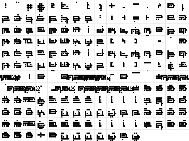Zephyr Jubilee Regular  glyph index