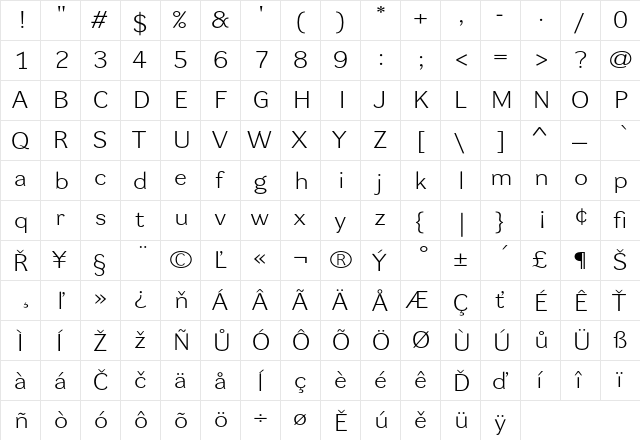 Dynamo LXE Regular  glyph index