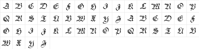 Thannhaeuser Zier Regular  glyph index