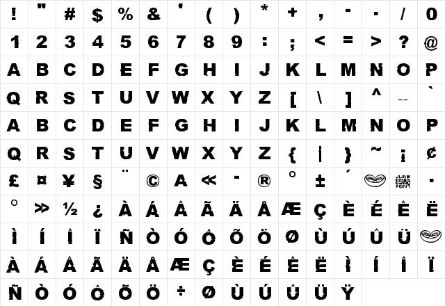 Rust never sleeps Regular  glyph index