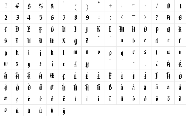 Nottingham Regular  glyph index