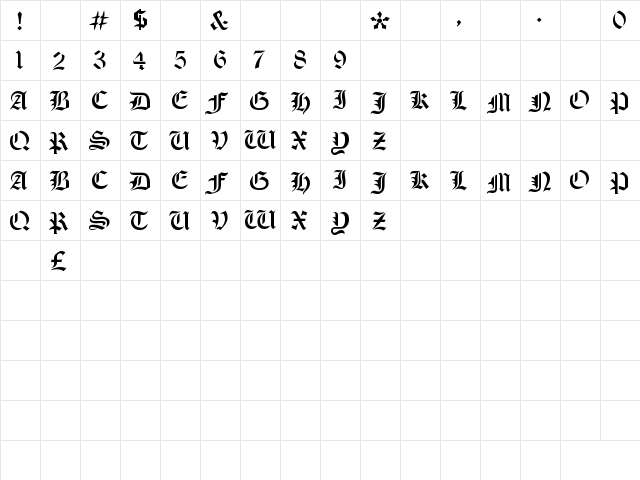 Olde Stencil Regular  glyph index