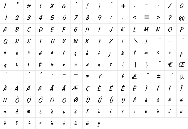 Jonathan Regular  glyph index