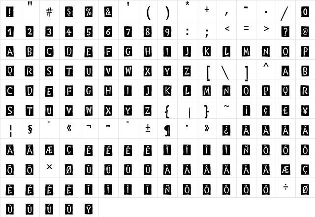 Digital Woodcuts ITC Std Black  glyph index