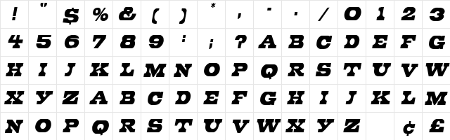 PeduncleNarrow Oblique  glyph index