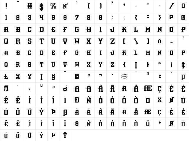 Interceptor Condensed Condensed  glyph index