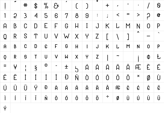 Black Hole Regular  glyph index