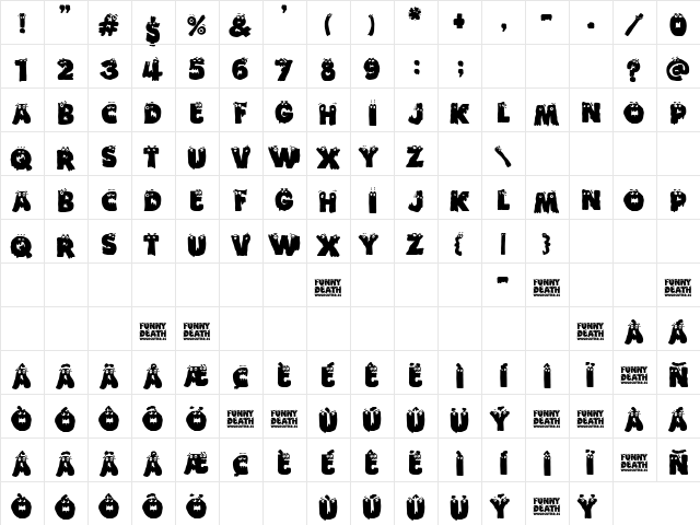 Funny Death Regular  glyph index