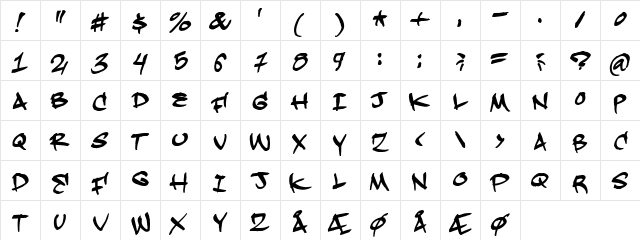 Hardkaze Regular  glyph index
