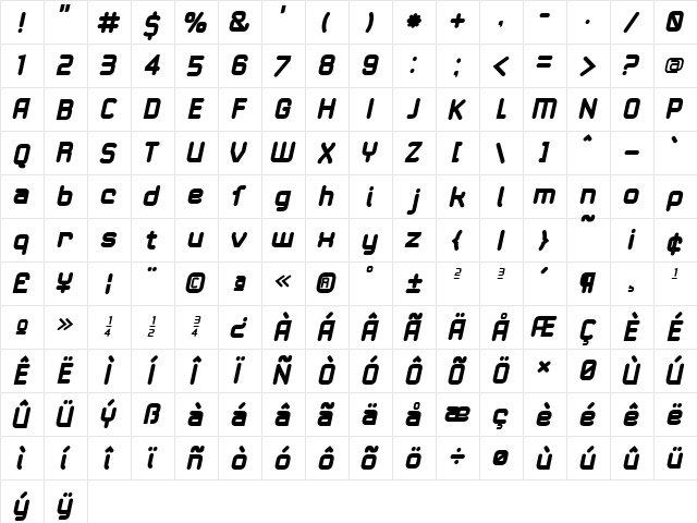 21st Regular  glyph index