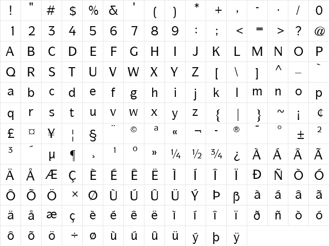 ITCSymbol Medium Regular  glyph index