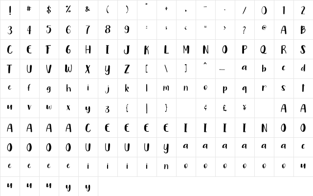 Baby Biscuit Regular  glyph index