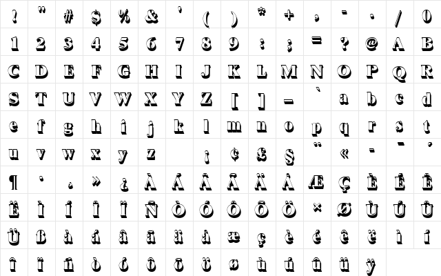 NimbusRomDExtBolSh1 Regular  glyph index