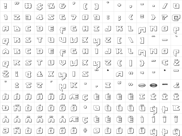 Heavy Copper 3D Regular  glyph index