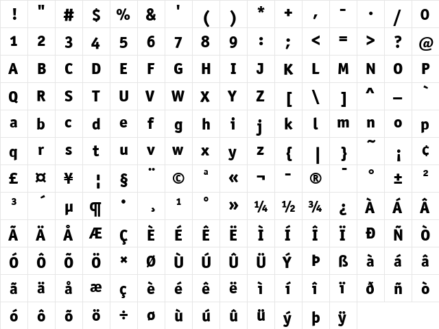 OfficinaSanITC Bold  glyph index