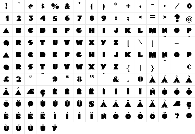 Paxolla Regular  glyph index