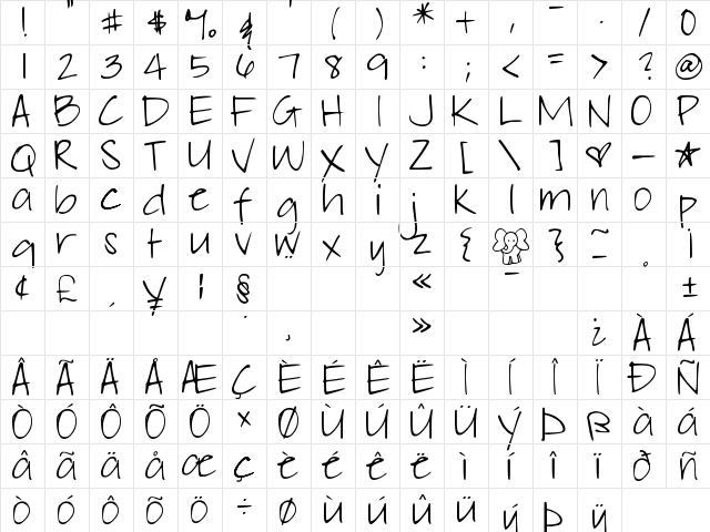 DJB Elliephont Regular  glyph index