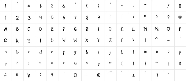 Anxient Regular  glyph index