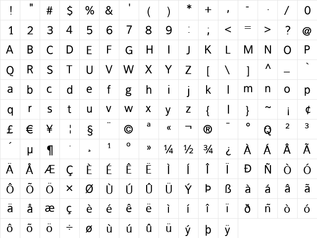 FranKleinMedium Regular  glyph index