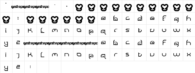 gestapo001 Regular  glyph index