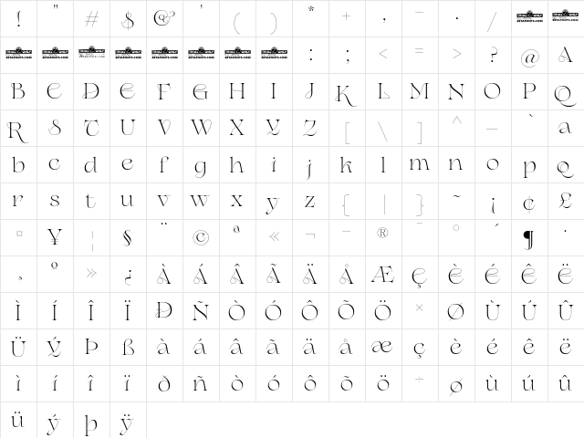 Erotique Alternate Trial Regular  glyph index