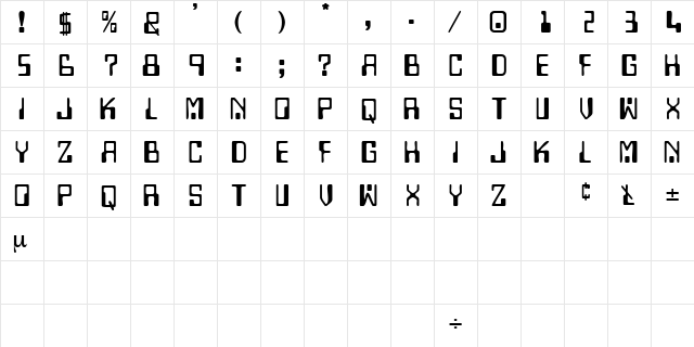 TechnoDisplayCapsSSK Regular  glyph index