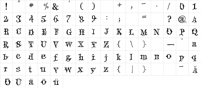 Devil's Snare Regular  glyph index