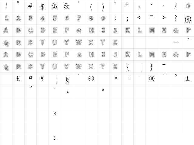 Geometri Outline Regular  glyph index