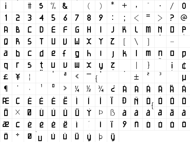 Basement-Medium Bold  glyph index