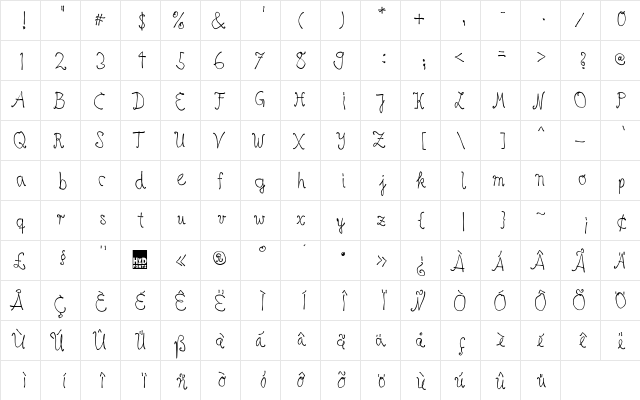 HVD Age11 Regular  glyph index