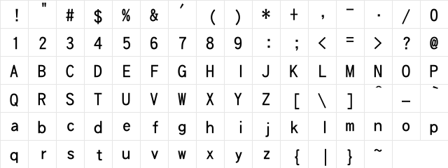 DFHeiBoldU-B5 Regular  glyph index