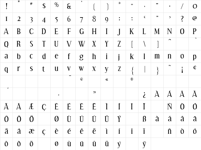 Effloresce Regular  glyph index