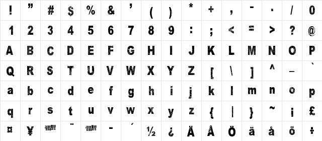 Dark Underground Regular  glyph index