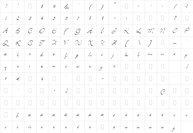 Bickley Script LET Regular  glyph index