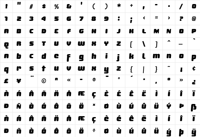 Sheaff Regular  glyph index